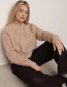 moni&co Pulover Bej cu Inimi cu Fason Clasic cu Manșete Elastice Biriet