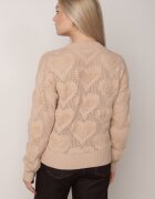 moni&co Pulover Bej cu Inimi cu Fason Clasic cu Manșete Elastice Biriet