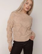 moni&co Pulover Bej cu Inimi cu Fason Clasic cu Manșete Elastice Biriet