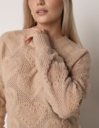 moni&co Pulover Bej cu Inimi cu Fason Clasic cu Manșete Elastice Biriet