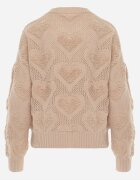 moni&co Pulover Bej cu Inimi cu Fason Clasic cu Manșete Elastice Biriet