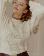 moni&co Pulover Bej deschis cu Inimi cu Croială Clasică cu Bordură Elastică Biriet