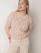 moni&co Pulover Bej din Lână și Bumbac Decorat cu Împletitură Groasă Numike