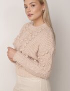 moni&co Pulover Bej din Lână și Bumbac Decorat cu Împletitură Groasă Numike