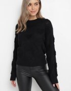 moni&co Pulover Negru cu Inimi cu Croială Clasică cu Manșete Biriet