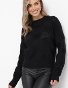 moni&co Pulover Negru cu Inimi cu Croială Clasică cu Manșete Biriet