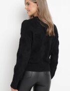 moni&co Pulover Negru cu Inimi cu Croială Clasică cu Manșete Biriet