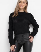 moni&co Pulover Negru cu Inimi cu Croială Clasică cu Manșete Biriet