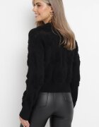 moni&co Pulover Negru cu Lână și Bumbac Decorat cu Împletitură Plușată Karada