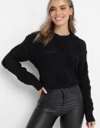 moni&co Pulover Negru cu Lână și Bumbac Decorat cu Împletitură Plușată Karada