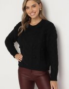 moni&co Pulover Negru cu Vâscoză și Lână cu Aplicație 3D și Embosare Vaishira