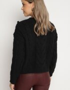 moni&co Pulover Negru cu Vâscoză și Lână cu Aplicație 3D și Embosare Vaishira