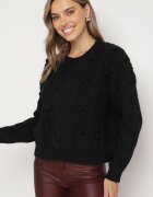 moni&co Pulover Negru cu Vâscoză și Lână cu Aplicație 3D și Embosare Vaishira
