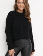 moni&co Pulover Negru din Lână și Bumbac Decorat cu Împletitură Groasă Numike