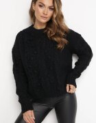moni&co Pulover Negru din Lână și Bumbac Decorat cu Împletitură Groasă Numike