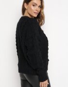 moni&co Pulover Negru din Lână și Bumbac Decorat cu Împletitură Groasă Numike