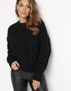 moni&co Pulover Negru din Lână și Bumbac Decorat cu Împletitură Groasă Numike