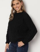 moni&co Pulover Negru din Lână și Viscoză cu Croială Dreaptă și Model Împletit Vailyn