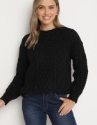 moni&co Pulover Negru din Lână și Viscoză cu Croială Dreaptă și Model Împletit Vailyn