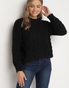moni&co Pulover Negru din Lână și Viscoză cu Croială Dreaptă și Model Împletit Vailyn