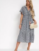moni&co Rochie bleumarin cu elastic în talie și decolteu petrecut cu volane Kyphine