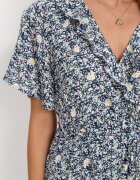 moni&co Rochie bleumarin cu elastic în talie și decolteu petrecut cu volane Kyphine