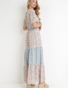 moni&co Rochie Fioletovo-Albastră Evazată Maxi cu elastic în talie și decolteu din dantelă Gerbera