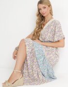 moni&co Rochie Fioletovo-Albastră Evazată Maxi cu elastic în talie și decolteu din dantelă Gerbera