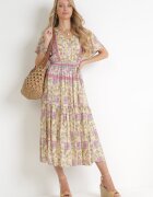 moni&co Rochie Galbenă Cloș Midi cu Elastic în Talie și Curea din Material Shagumi