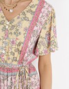 moni&co Rochie Galbenă Cloș Midi cu Elastic în Talie și Curea din Material Shagumi