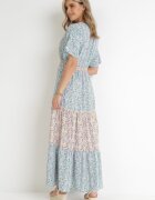 moni&co Rochie Maxi Albastru-mentă Evazată cu Elastic în Talie și Decolteu din Dantelă Gerbera