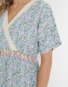 moni&co Rochie Maxi Albastru-mentă Evazată cu Elastic în Talie și Decolteu din Dantelă Gerbera
