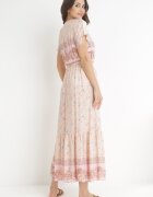 moni&co Rochie Maxi Roz deschis de bumbac cu elastic în talie și curea subțire cu ciucuri Kenadi