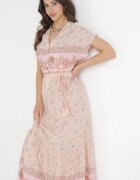 moni&co Rochie Maxi Roz deschis de bumbac cu elastic în talie și curea subțire cu ciucuri Kenadi