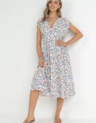 moni&co Rochie Midi Albastră cu Elastic în Talie și Legătură Decorativă la Spate Jeve