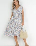 moni&co Rochie Midi Albastră cu Elastic în Talie și Legătură Decorativă la Spate Jeve