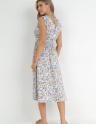 moni&co Rochie Midi Albastră cu Elastic în Talie și Legătură Decorativă la Spate Jeve