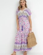 moni&co Rochie Mov Maxi cu nasturi și decolteu din dantelă Cristyn