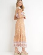 moni&co Rochie Portocaliu-Roz din Bumbac Maxi cu elastic în talie și curea subțire cu ciucuri Kenadi