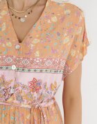 moni&co Rochie Portocaliu-Roz din Bumbac Maxi cu elastic în talie și curea subțire cu ciucuri Kenadi
