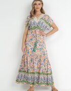 moni&co Rochie Roz-Albastră Maxi cu nasturi și decolteu din dantelă Cristyn
