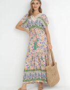moni&co Rochie Roz-Albastră Maxi cu nasturi și decolteu din dantelă Cristyn