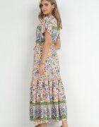 moni&co Rochie Roz-Albastră Maxi cu nasturi și decolteu din dantelă Cristyn