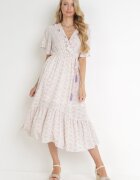 moni&co Rochie Roz-Mentă cu elastic în talie și decolteu petrecut cu volane Kyphine