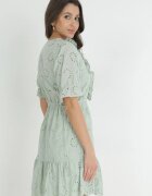 moni&co Rochie Verde din țesătură ajurată cu elastic în talie și volane Culissa