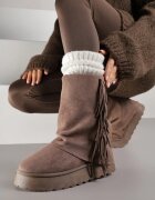 msmg Botine Maro deschis stil ghete de zăpadă cu franjuri și carâmb care imită piciorul pantalonului Sierafera