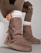 msmg Botine Maro deschis stil ghete de zăpadă cu franjuri și carâmb care imită piciorul pantalonului Sierafera