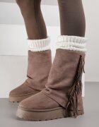 msmg Botine Maro deschis stil ghete de zăpadă cu franjuri și carâmb care imită piciorul pantalonului Sierafera