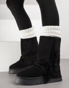 msmg Botine Negre Stil Cizme de Zăpadă cu Franjuri și Carâmb Imitând Crac de Pantaloni Sierafera