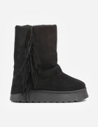 msmg Botine Negre Stil Cizme de Zăpadă cu Franjuri și Carâmb Imitând Crac de Pantaloni Sierafera